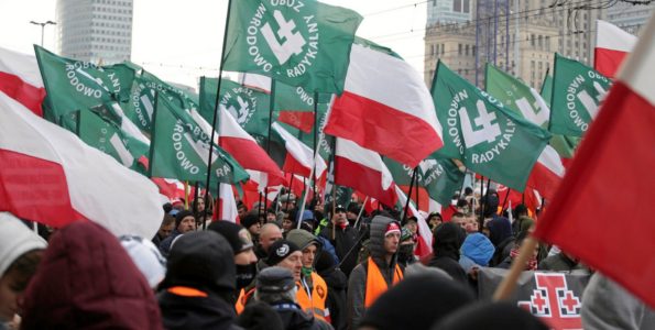 Polish demonstrators gather at a rally in the capital on November 11, 2017.