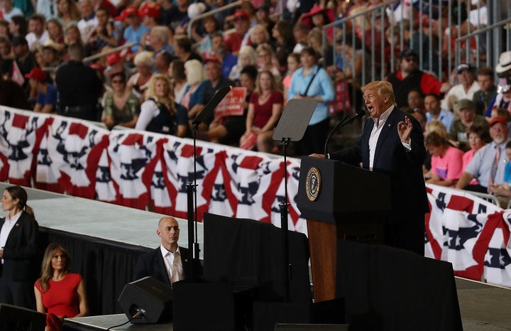 President Donald Trump speaks during a campaign rally at the AeroMod International hangar at Orlando Melbourne International Airport on February 18, 2017 in Melbourne, Florida. President Trump is holding his rally as he continues to try to push his agenda through in Washington, DC.