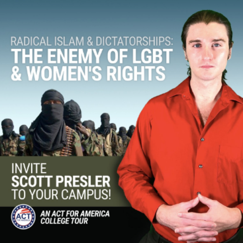 Scott Presler is a lead strategist for ACT and has over 246K followers on Twitter. In 2017, he organized the nationwide “Marches Against Sharia.”