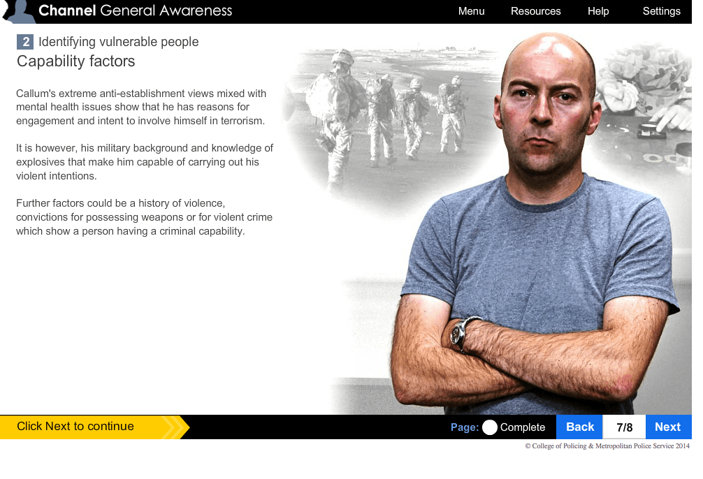 Screengrab of a slide used for training teachers about potential terrorists.