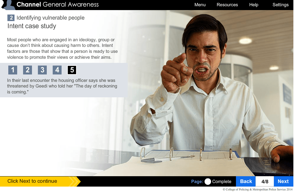 Screengrab of a slide used for training teachers about potential terrorists.