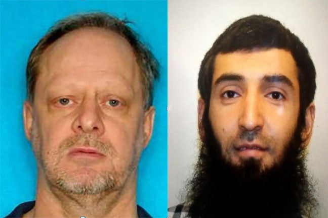 An image of Stephen Paddock is shown to the left of a photo of Saifullo Saipov