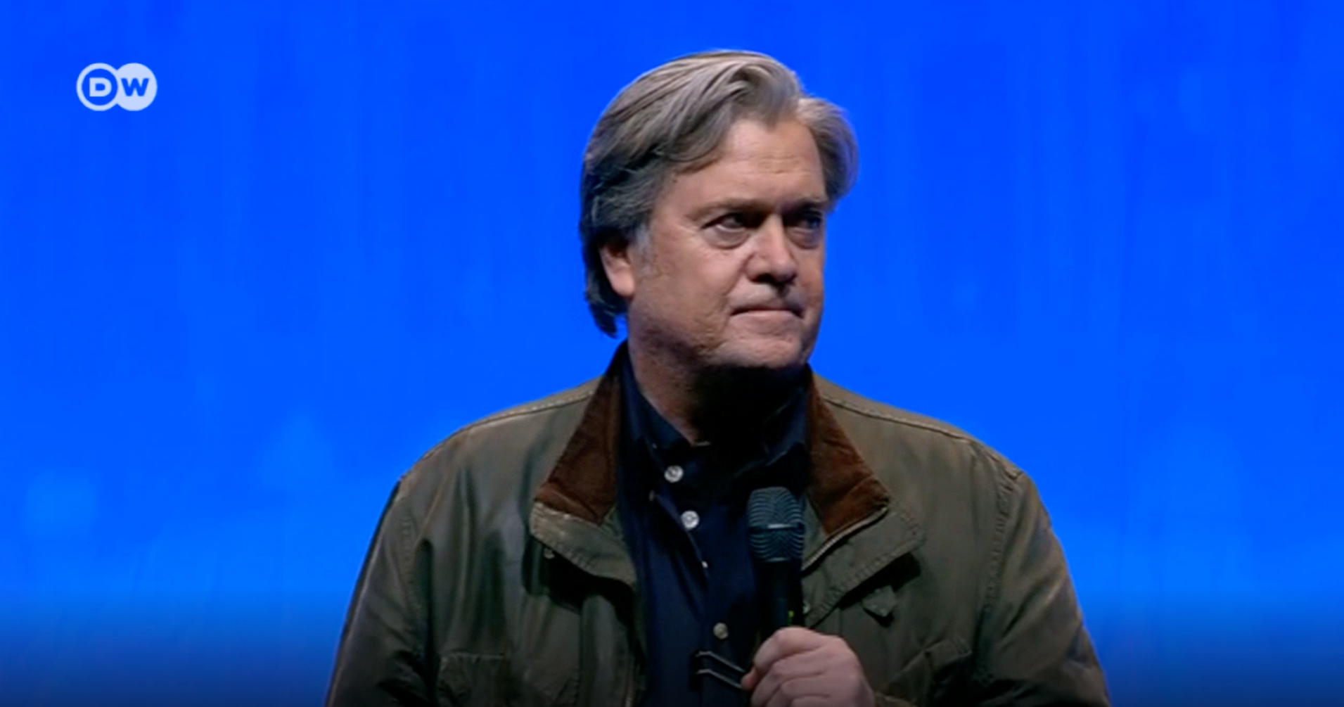 Steve Bannon addresses the delegates of the Front National’s party convention in Lille in March 2018.