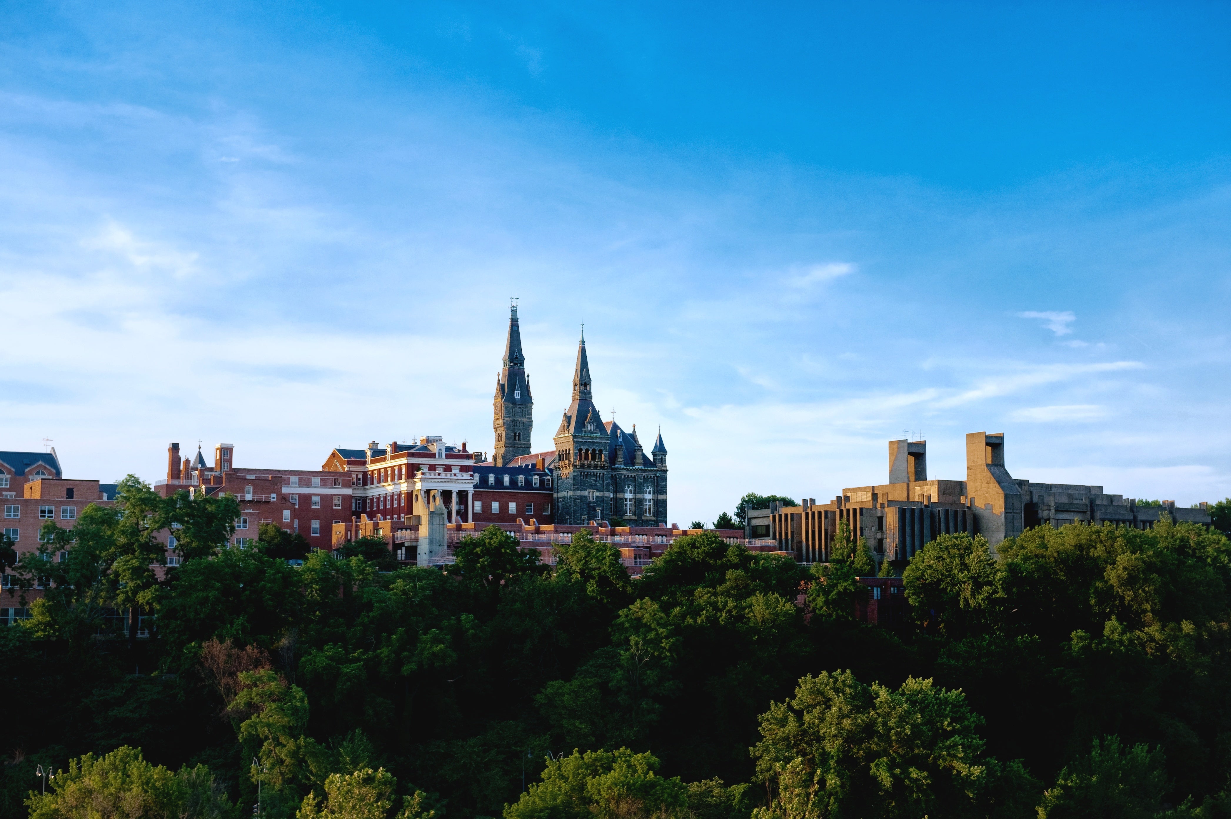 Aerial panorama of Georgetown Campus overlooking trees