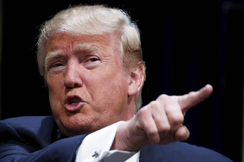 U.S. Republican presidential candidate Donald Trump speaks at the Family Leadership Summit in Ames, Iowa, United States, July 18, 2015.