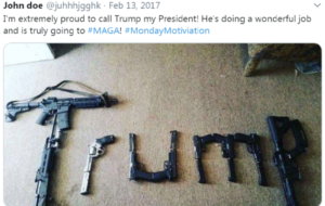 Guns spell out Trump. Taken from the Twitter feed of the alleged El Paso shooter