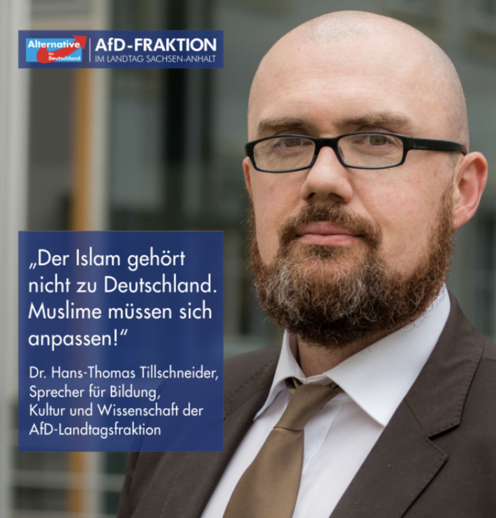 Post reads: Islam is not part of Germany. Muslims have to assimilate. From AfD Facebook