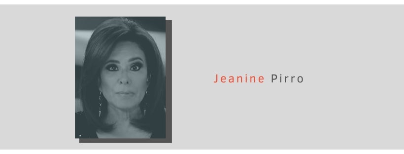 FOX news host Jeanine Pirro in a graphic with her portrait and name