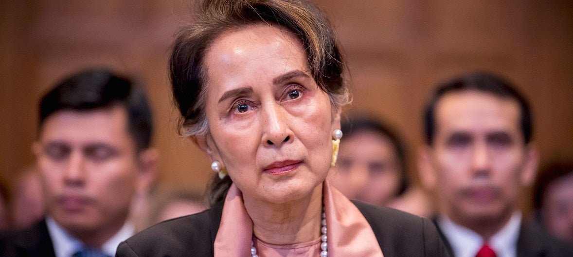 Aung San Suu Kyi, de facto leader of the government of Myanmar, appears at the ICJ in the Hague