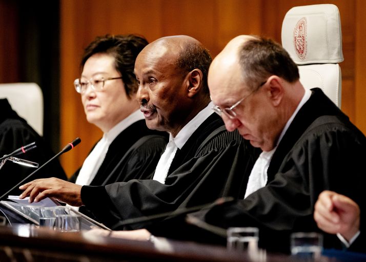 President of the International Court of Justice, Abdulqawi Ahmed Yusuf (C) speaks during the ruling of the International Court of Justice in The Hague, on January 23, 2020 in the lawsuit filed by The Gambia against Myanmar in which Myanmar is accused of genocide against Rohingya Muslims. - The UN's top court ordered Myanmar on January 23 to take "all measures within its power" to prevent alleged genocide against Rohingya Muslims. The International Court of Justice granted a series of emergency steps requested by the mainly Muslim African state of The Gambia under the 1948 Genocide Convention. (Photo by Robin VAN LONKHUIJSEN / ANP / AFP) / Netherlands OUT (Photo by ROBIN VAN LONKHUIJSEN/ANP/AFP via Getty Images)