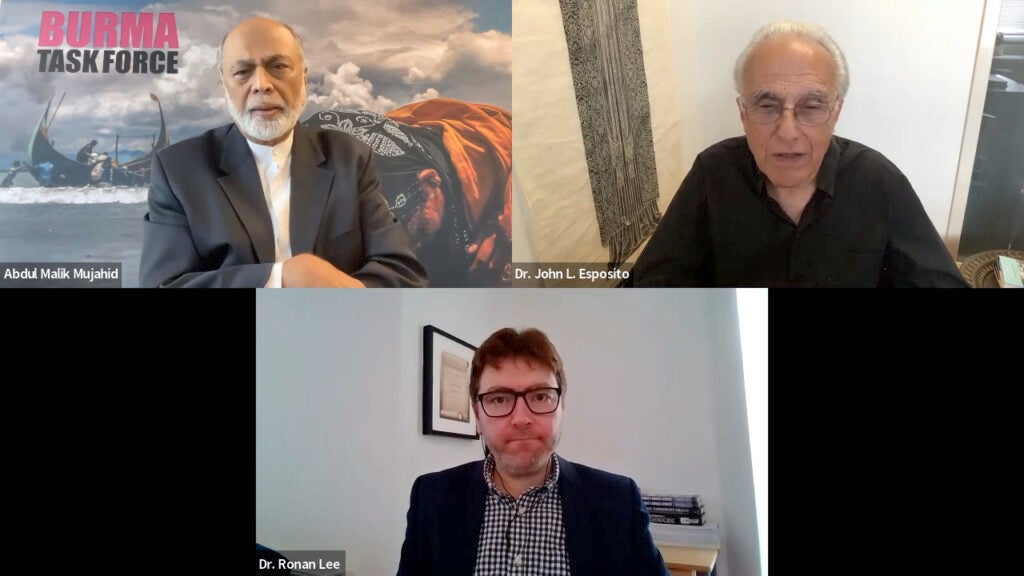 Three subject matter experts arranged in a triangular orientation for a Zoom Event
