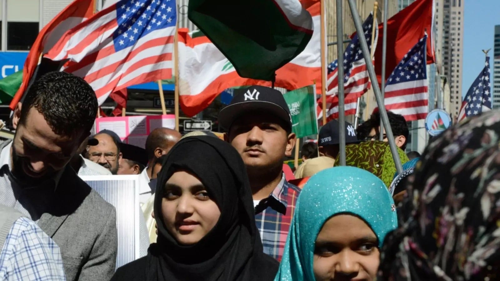 Muslims and Latin Americans on the street during a parade