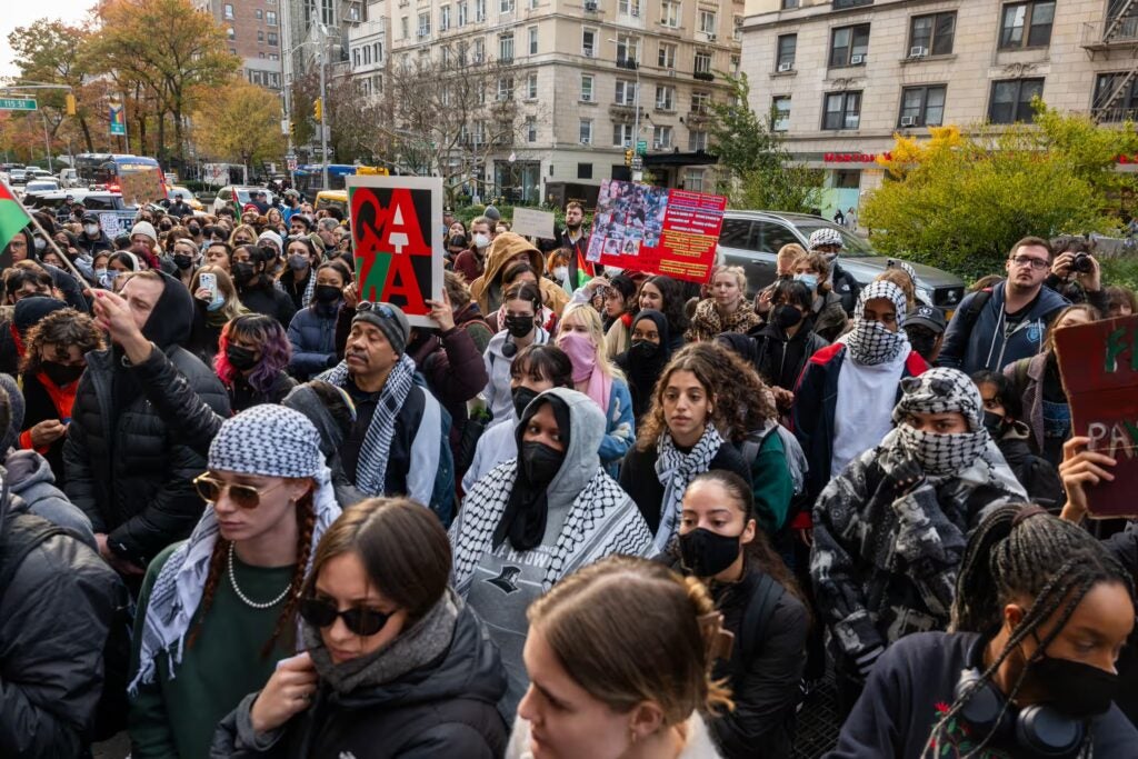 Student Protesting the War in Gaza outside of Columbia University